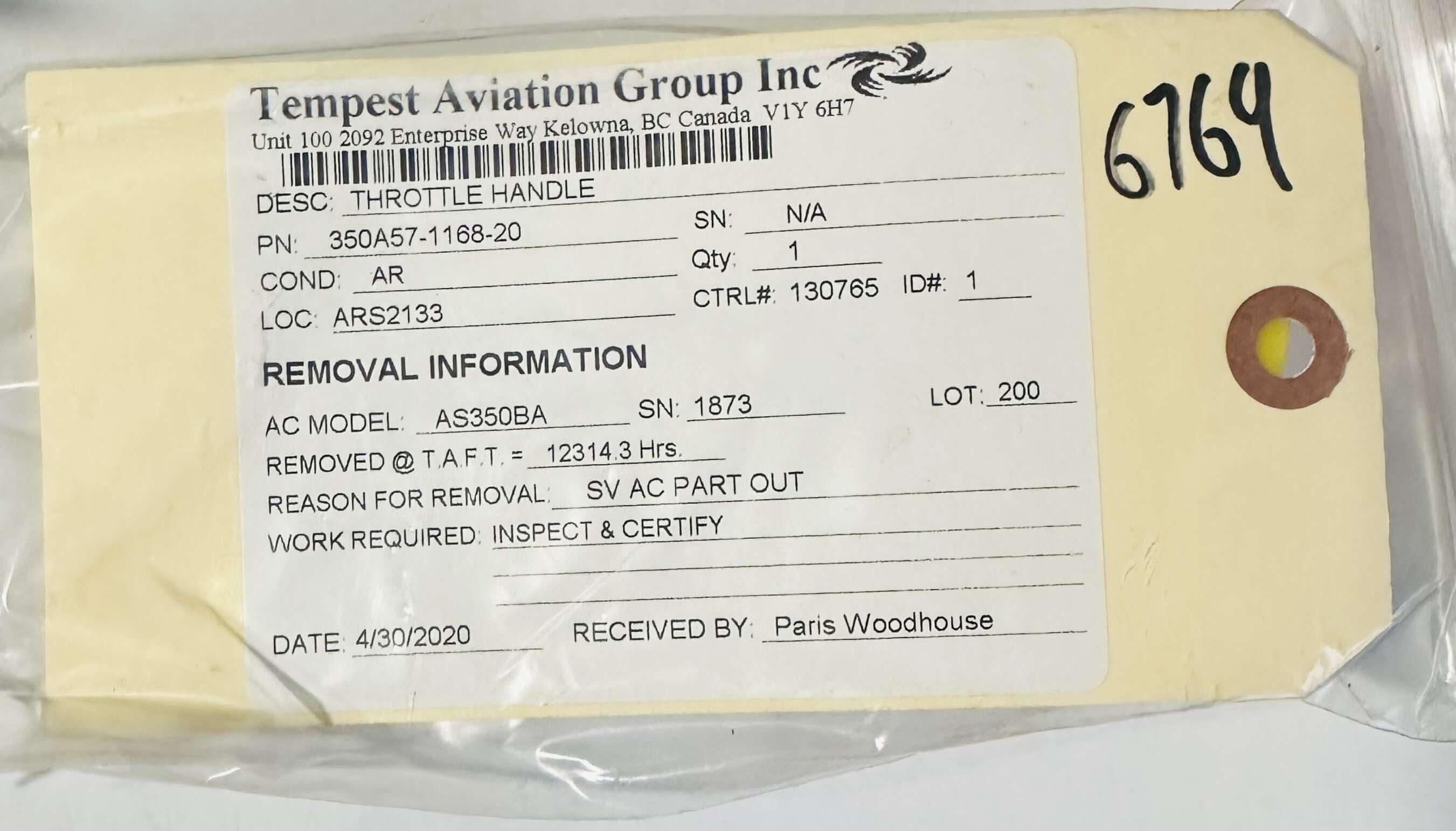 Aircraft Part: 350A57-1168-20